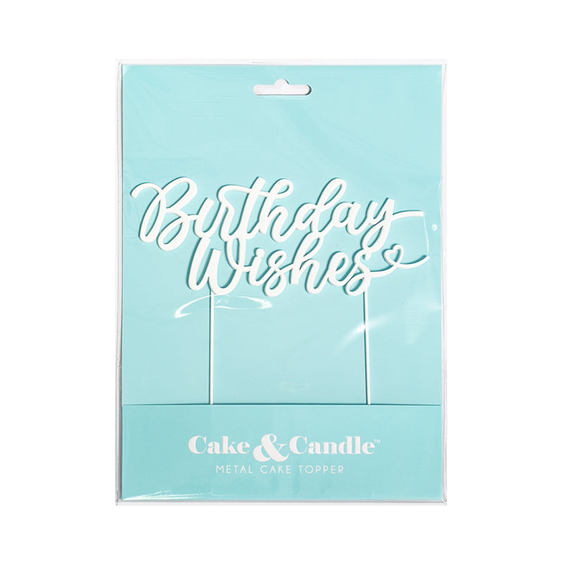 Cake & Candle Metal Cake Topper Birthday Wishes Pearl White