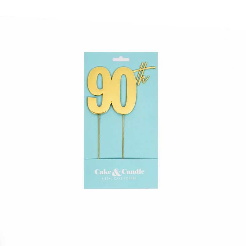 Cake & Candle Metal Cake Topper 90th Gold