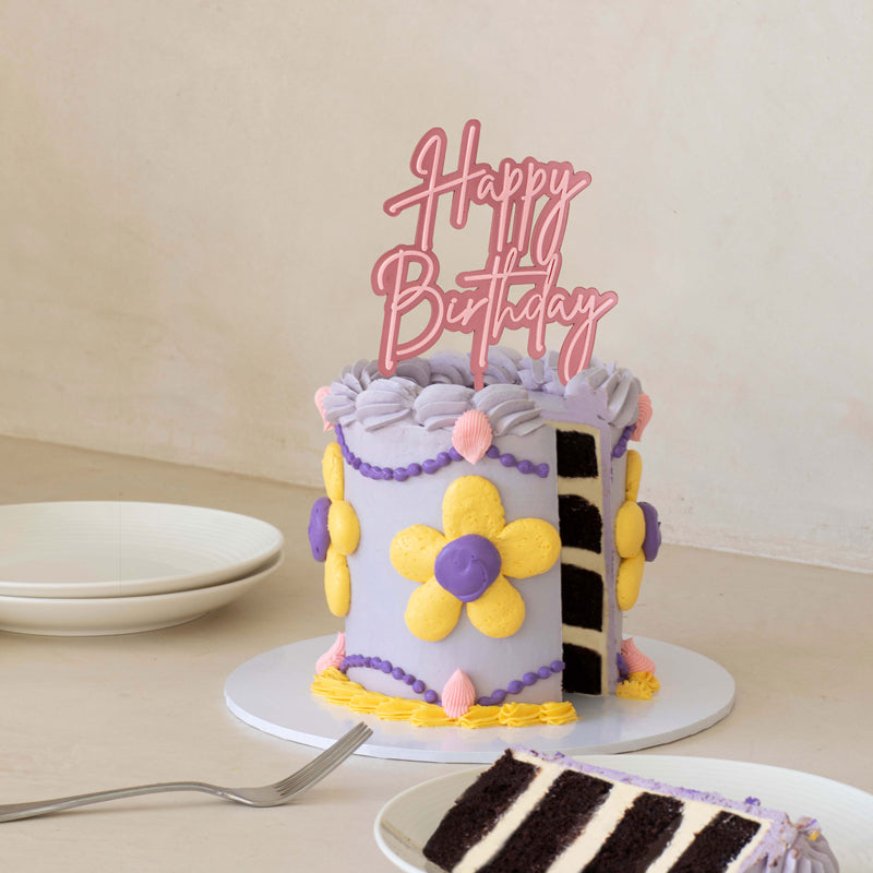 Cake & Candle Opaque Layered Cake Topper Happy Birthday Pink