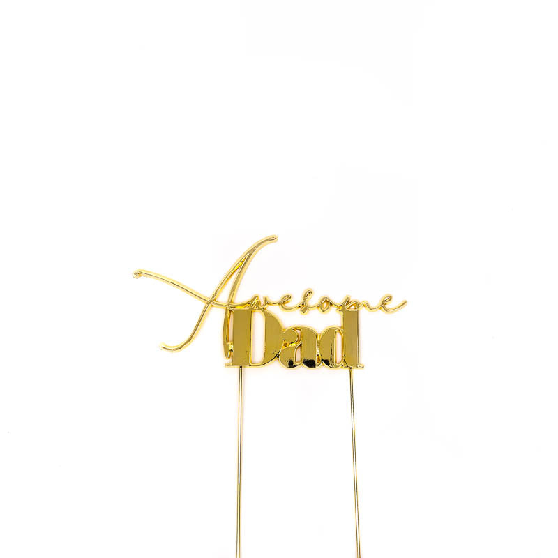 Cake & Candle Metal Cake Topper Awesome Dad Gold
