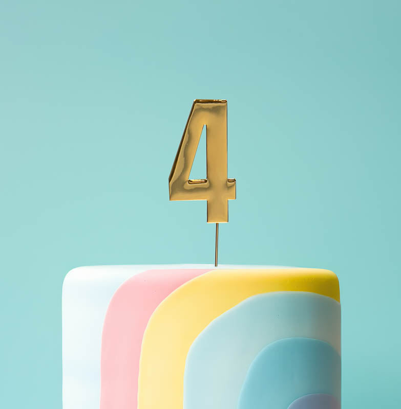Cake & Candle Bold Cake Topper Number 4 Gold
