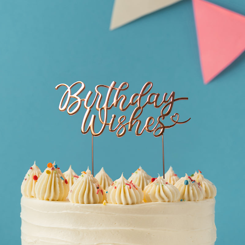 Cake & Candle Metal Cake Topper Birthday Wishes Rose Gold