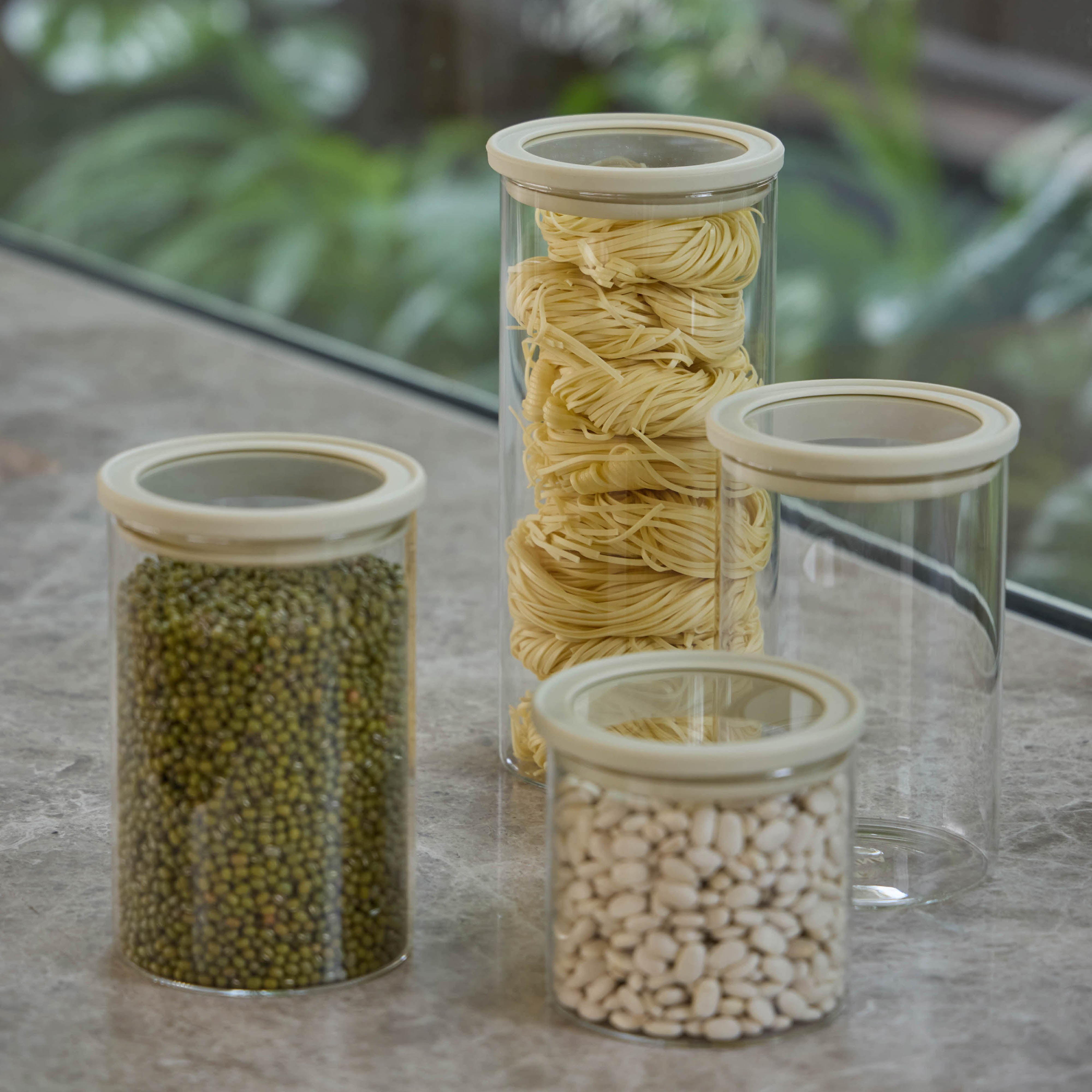 SVNA Glass Canister 4 Piece Set Cream