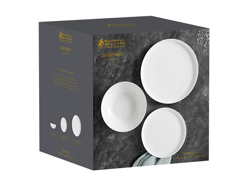 Maxwell & Williams Cashmere Mansion High Rim Dinner Set White 12 Piece