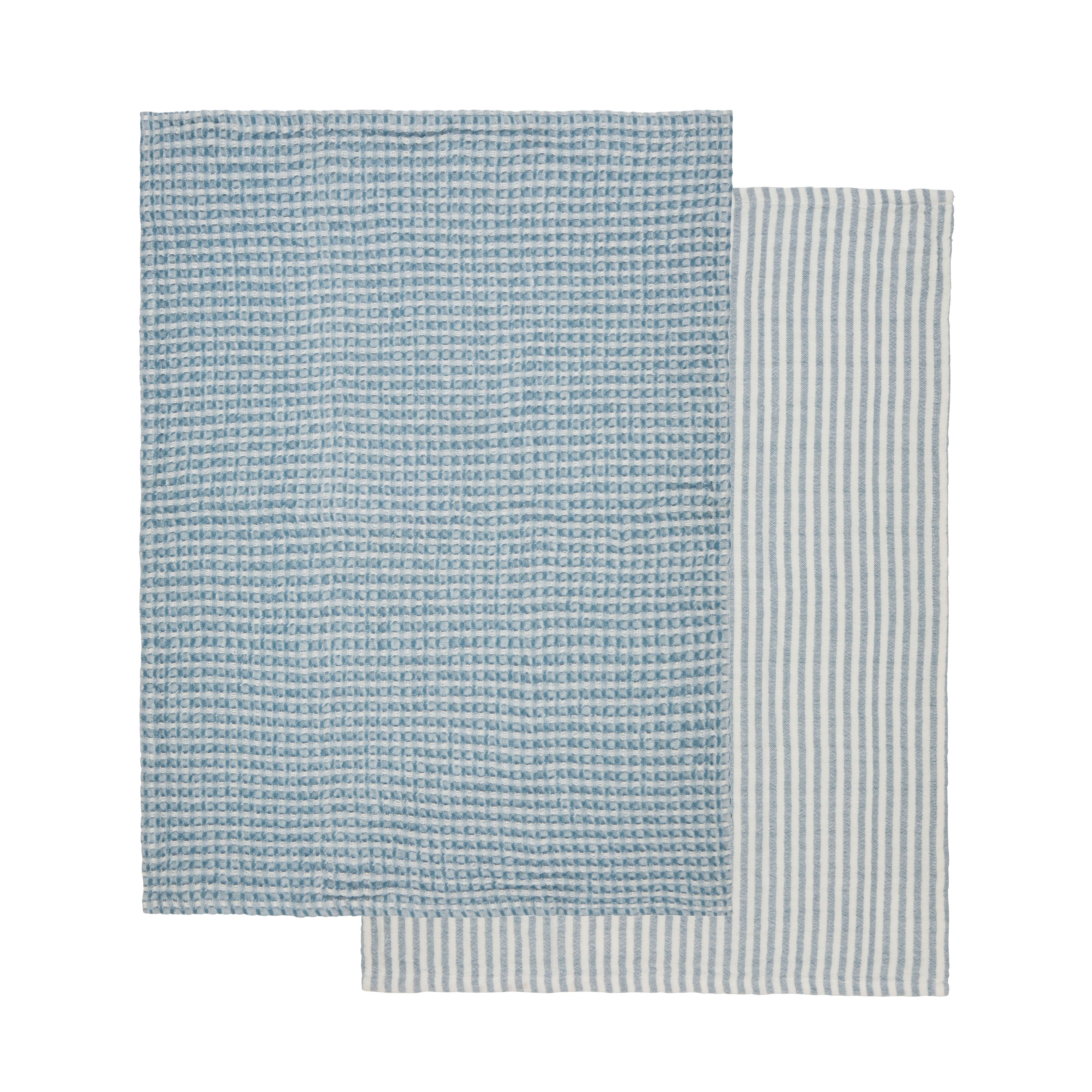 Davis & Waddell Heritage Stripe Cotton Tea Towel 2 Piece Set Blue & White