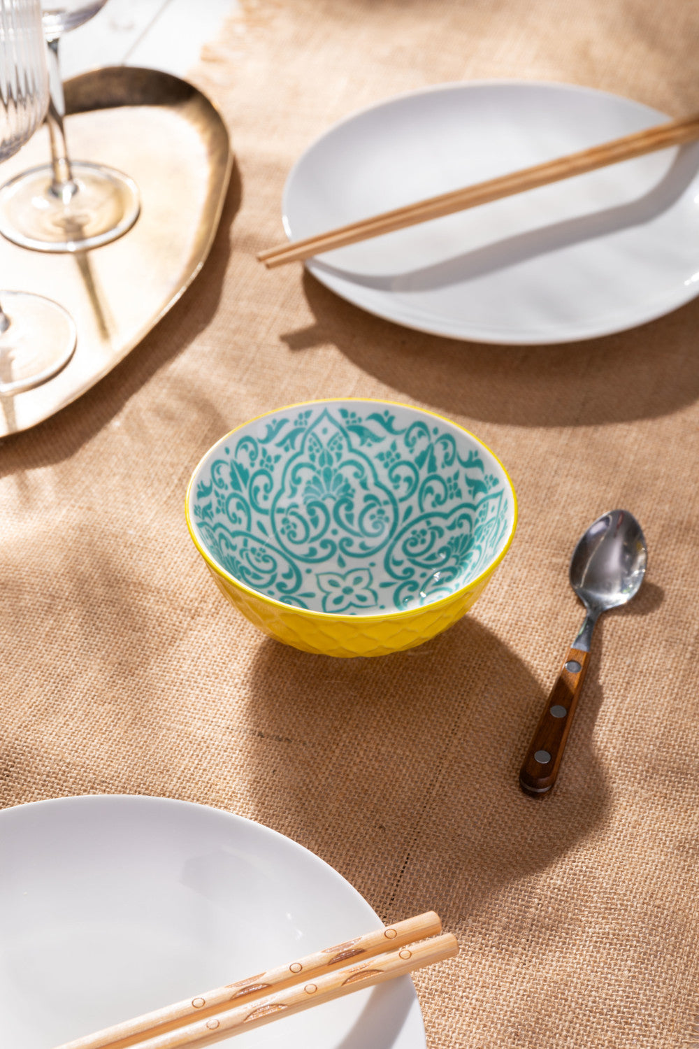Mikasa Stoneware Nibble Bowl 12cm (Yellow & Blue Geometric)