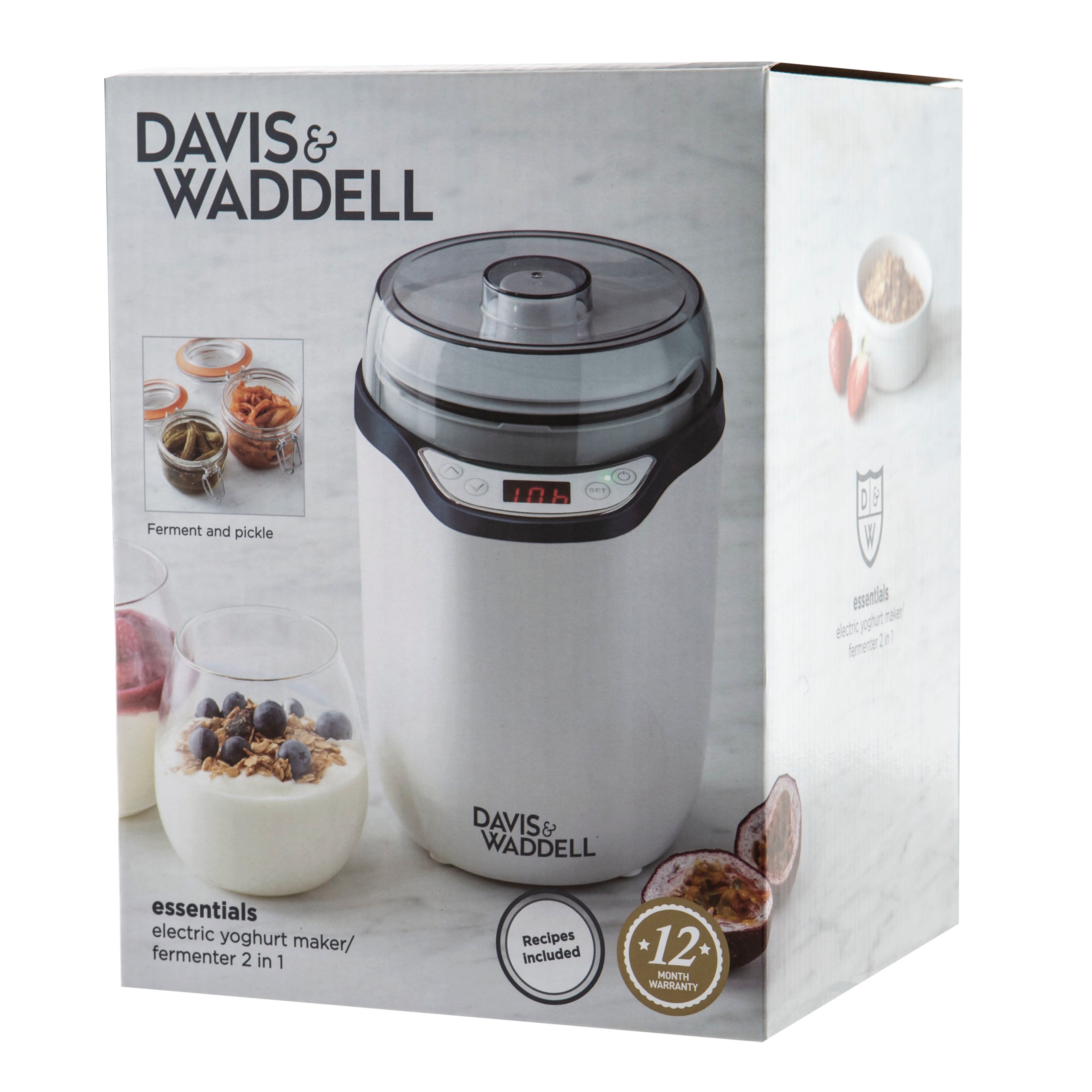 Davis & Waddell 2 in 1 Electric Yoghurt Maker & Fermenter White & Grey