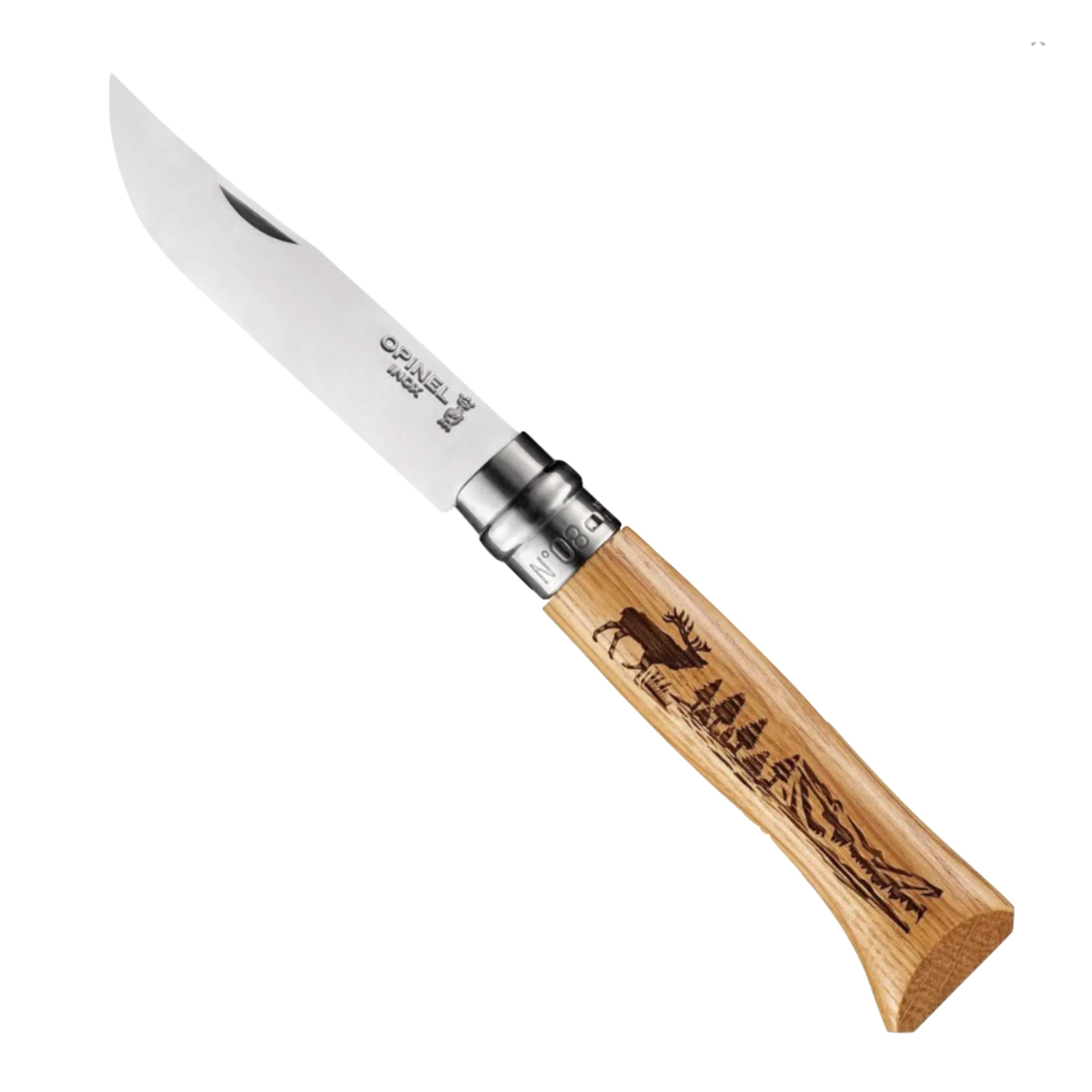 Opinel Animalia No.08 Engraved Oak Folding Knife Deer