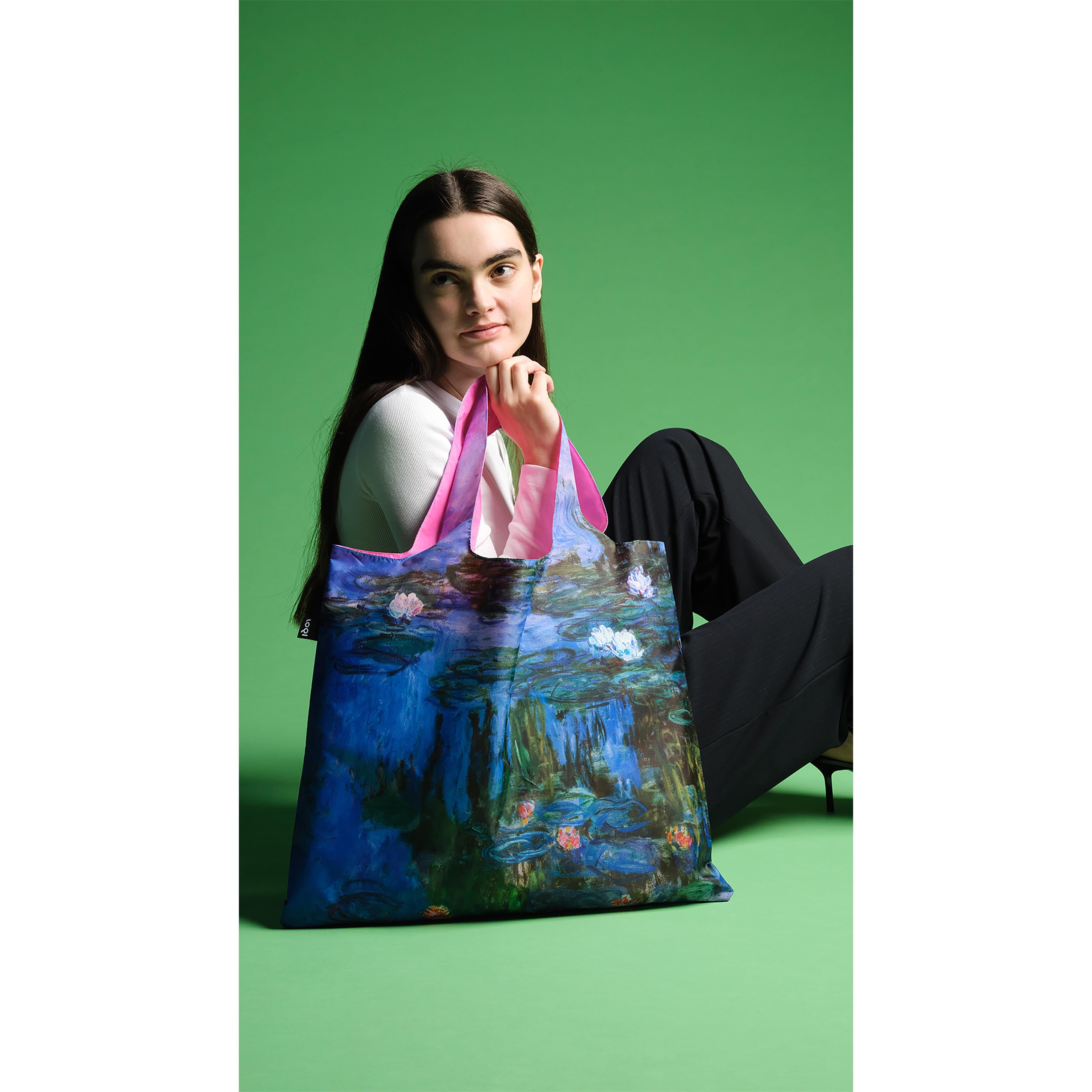 LOQI Claude Monet Water Lilies Neon Pink Tote Bag