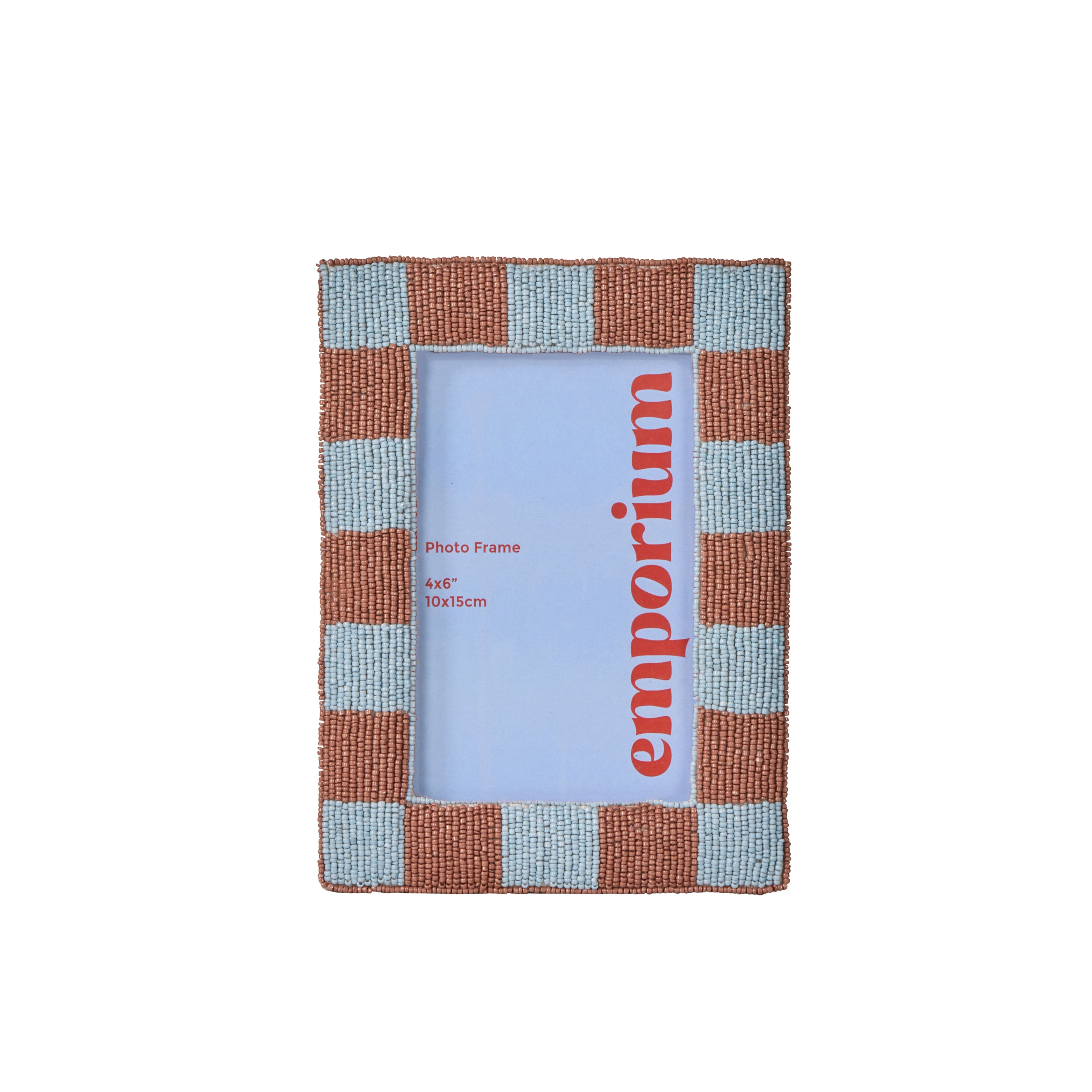 Emporium Ruby Beaded Check Photo Frame Blue & Brown