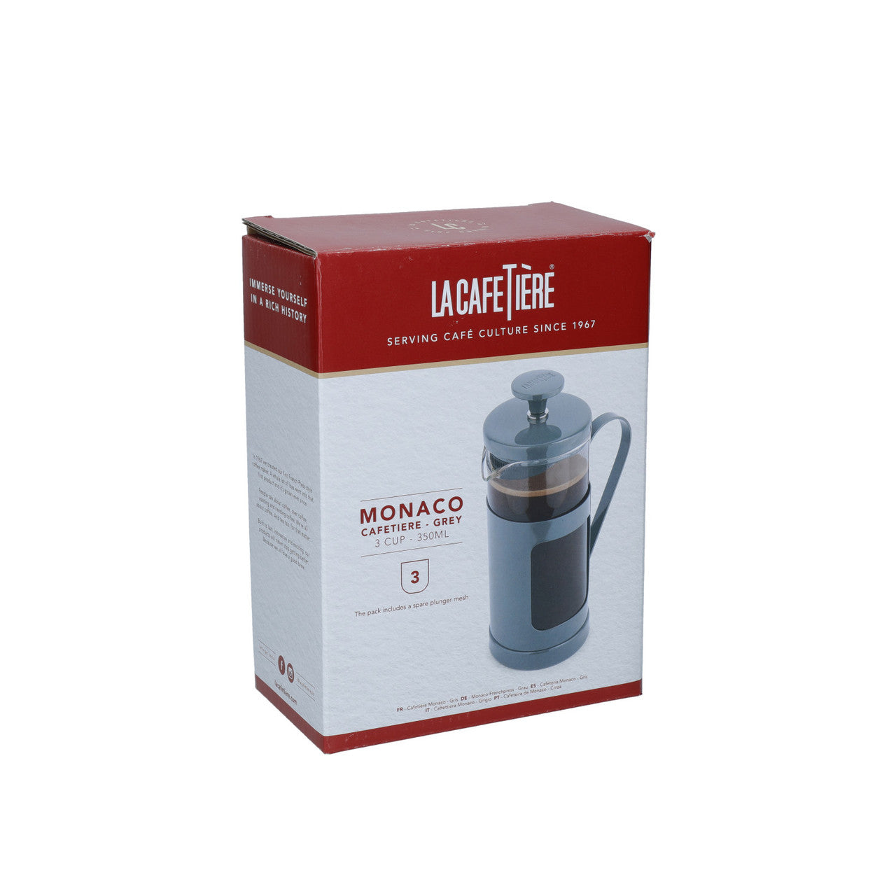 La Cafetière Monaco Stainless Steel Cafetière 3 Cup / 350ml (Cool Grey)