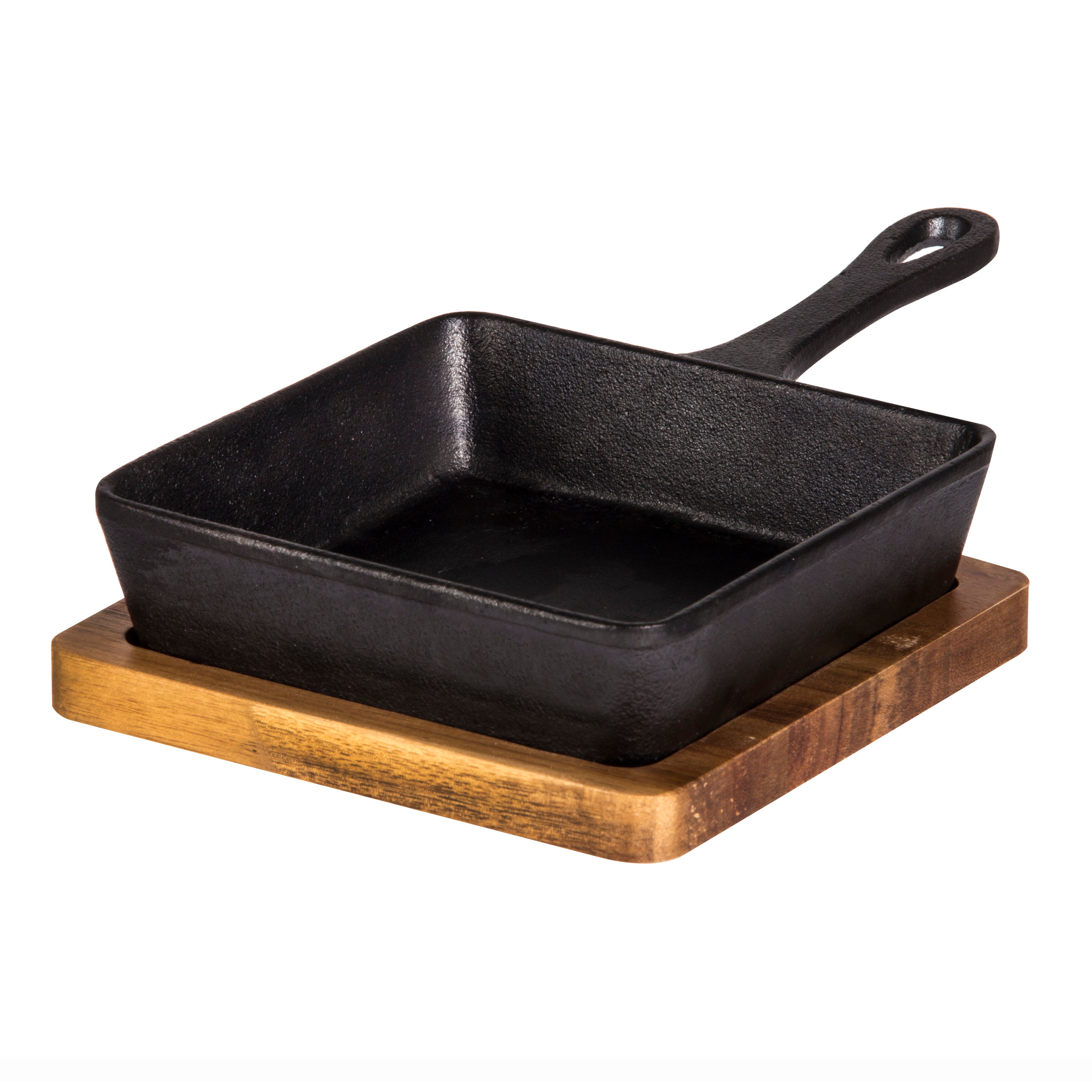 Davis & Waddell Fine Foods Square Cast Iron Skillet with Acacia Trivet Black & Natural