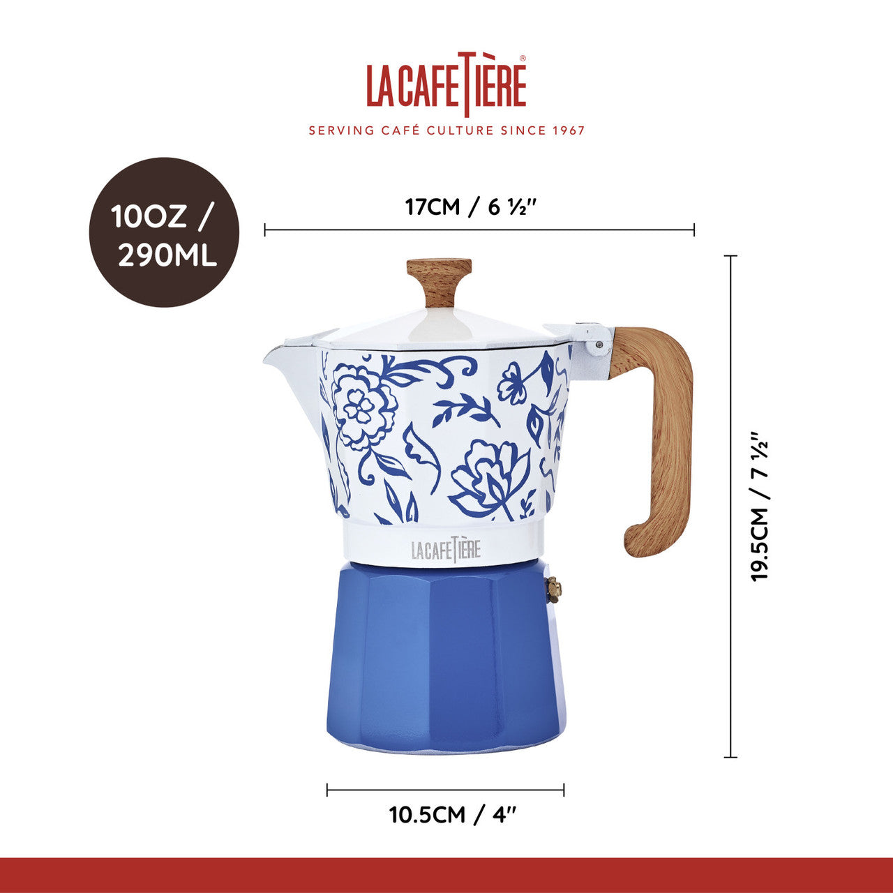 La Cafetière Venice Aluminium Espresso Maker 6 Cup / 290ml (Blu Fiorato)