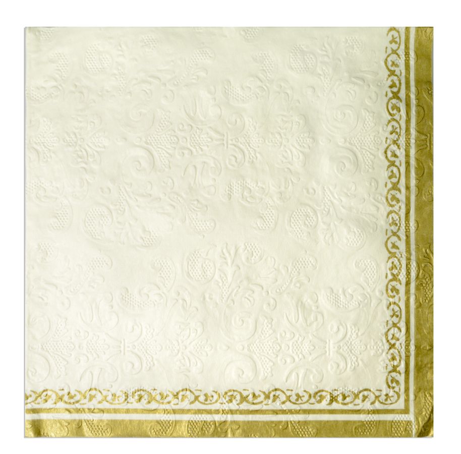 Assemble Embossed 20pck 3 Ply Napkin Gold/Wh