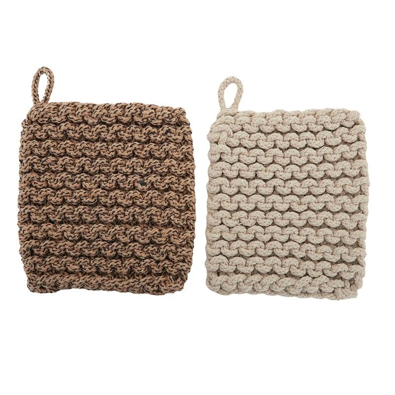 Assemble Knit Cotton Trivet Natural- 2 Assorted