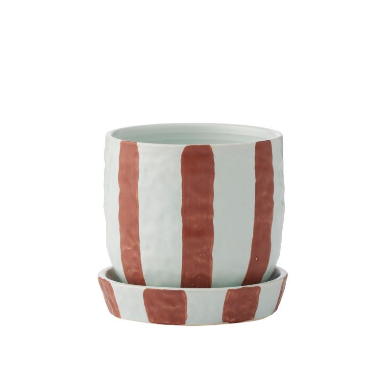 Coast To Coast Ligne Ceramic Pot w Saucer Mint/Russ