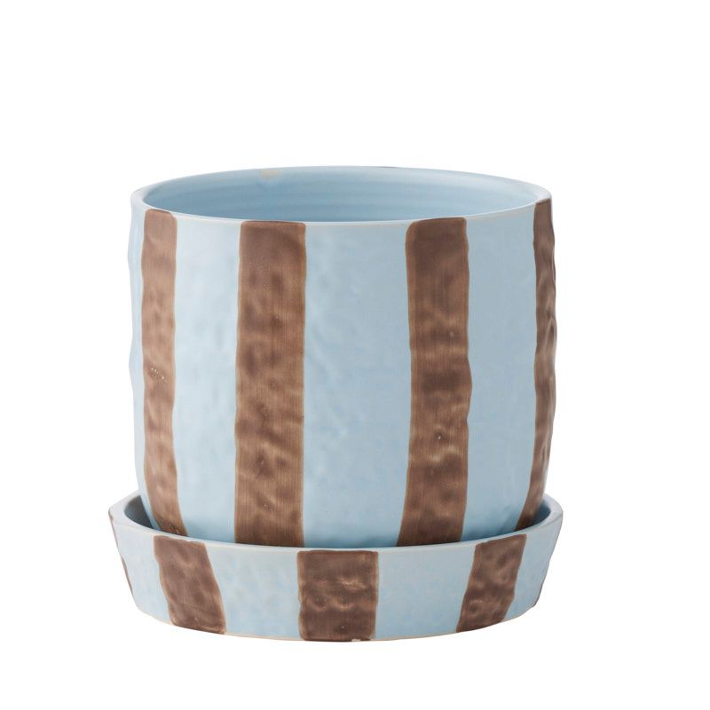 Coast To Coast Ligne Ceramic Pot w Saucer Sky/Chocolate