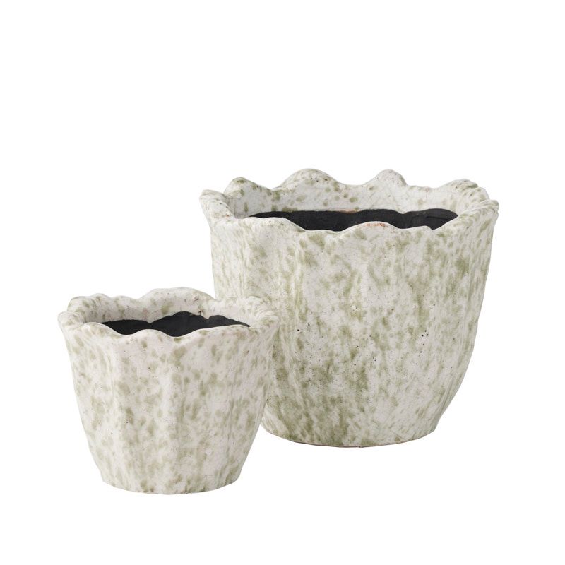 Life Botanic Colman Set of 2 Ceramic Pots Ivory/Green