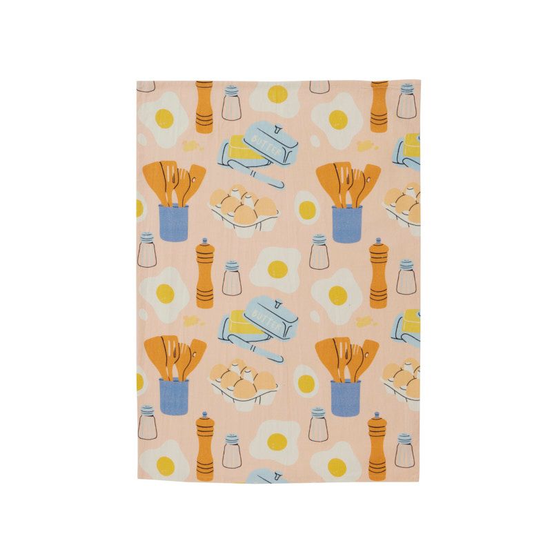 Assemble Brekkie Cotton Tea Towel Peach