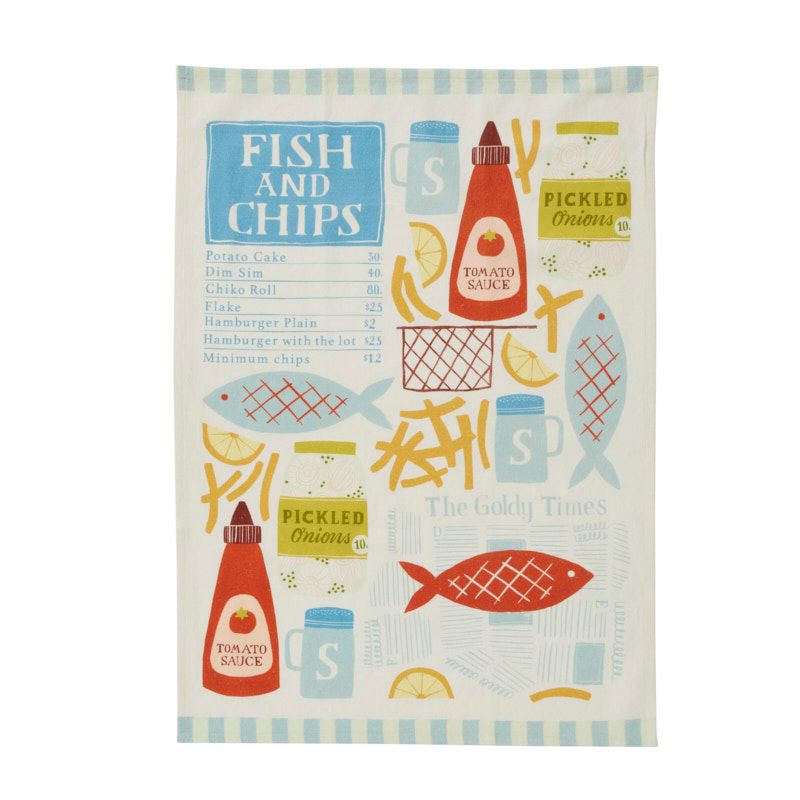 Goldy Gifts Fish & Chips Cotton Tea Towel