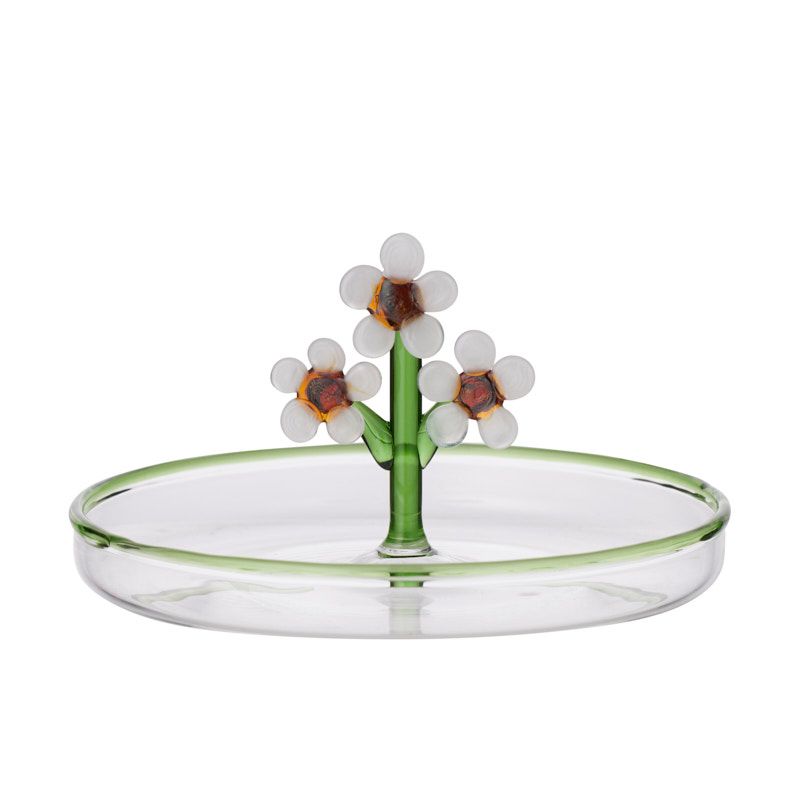 Goldy Gifts Wax Flower Glass Trinket Dish