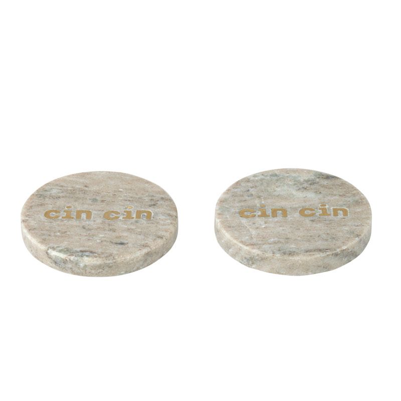 Assemble Cin Cin Set of 2 Mble/Brass Wine Coaster