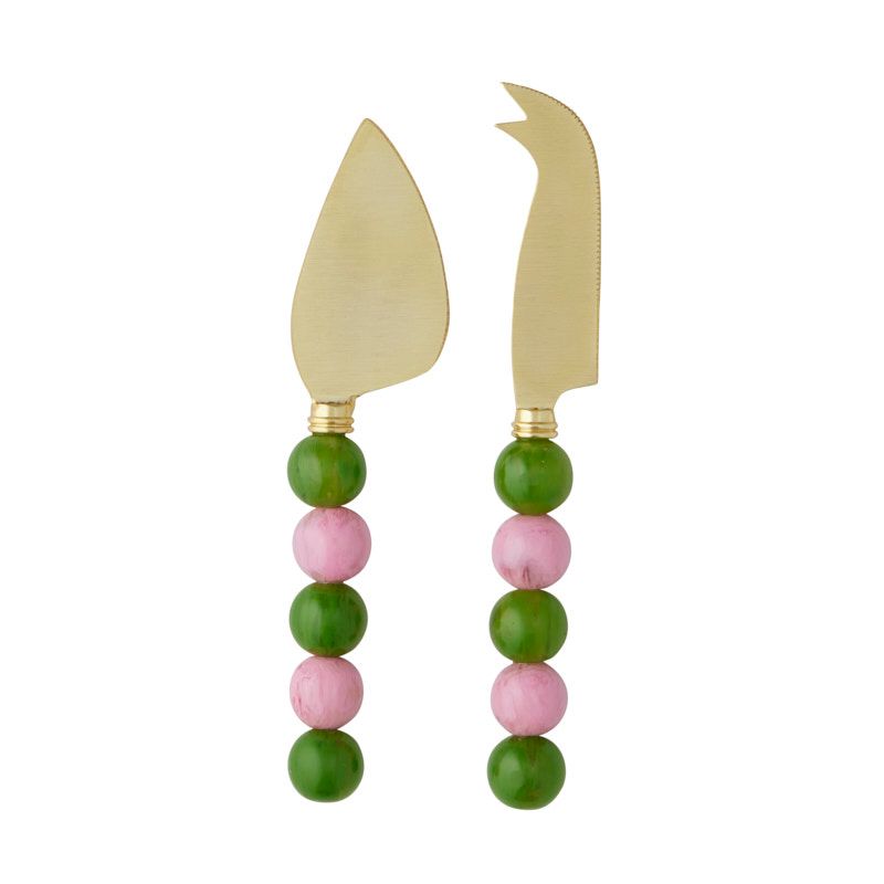 Assemble Devi Set of 2 Stainless Steel/Resin Knives Pink/Green