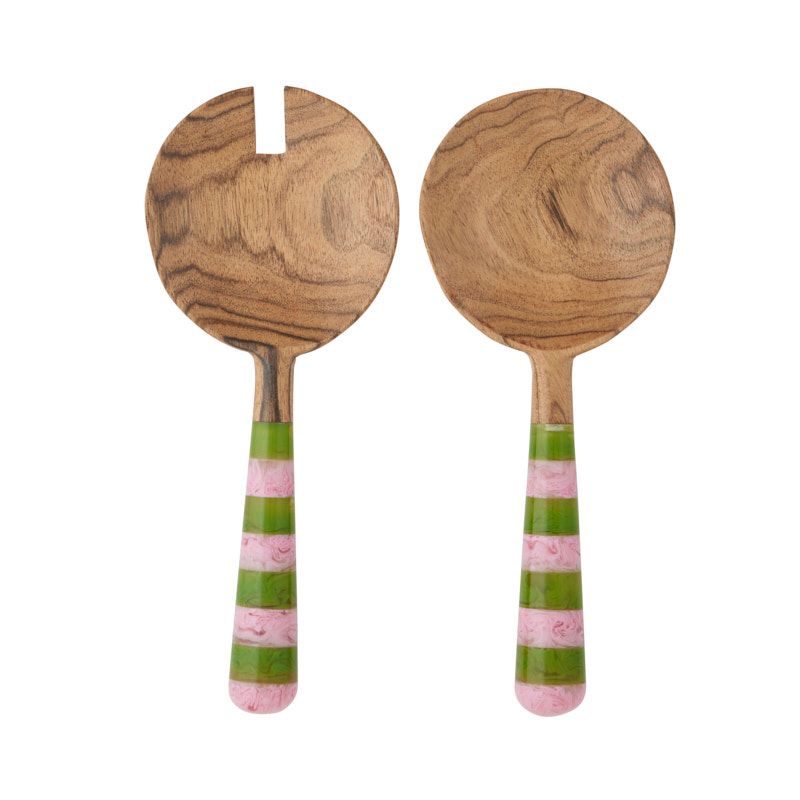 Assemble Dix Set of 2 Wood/Resin Servers Pink/Green