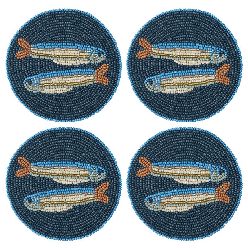 Coast To Coast Fishy Set of 4 Beaded Coaster Navy