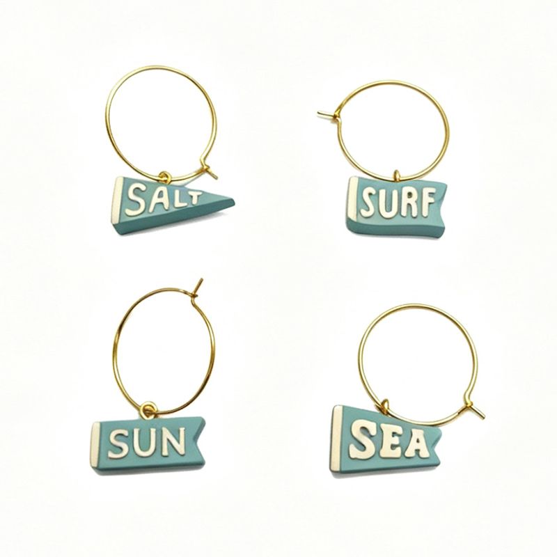 Goldy Gifts Surf Club Set of 4 Resin Wine Charms