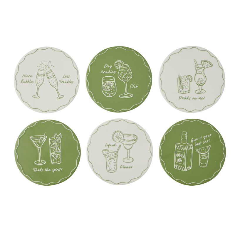 Assemble Happy Hour Ceramic Coaster 6 Assorted