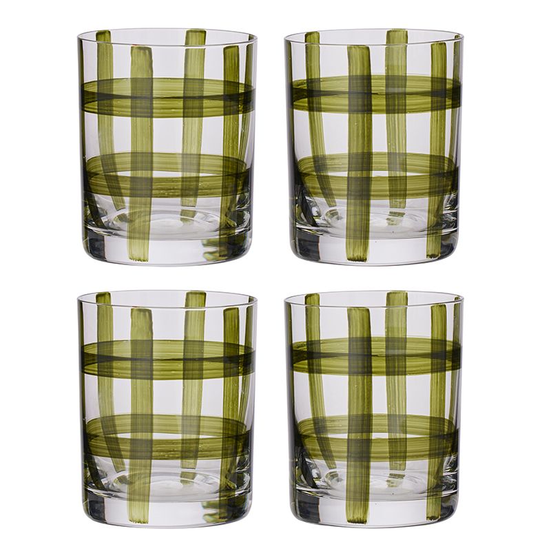 Assemble Max Set of 4 Glass Tumbler Clear/Olive