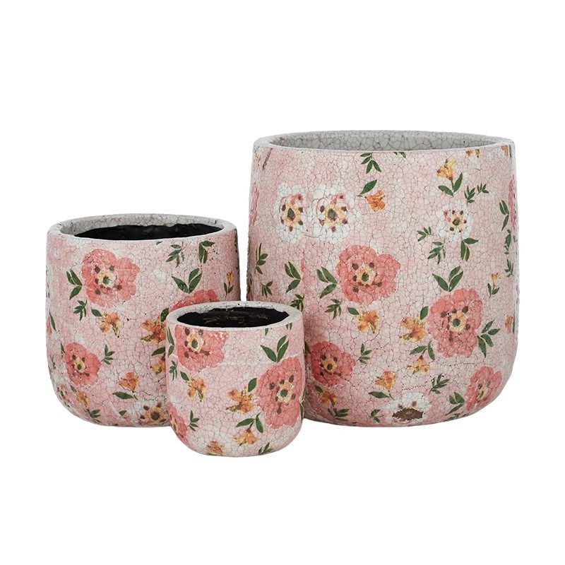 Life Botanic Poppy Set of 3 Ceramic Pots Pink
