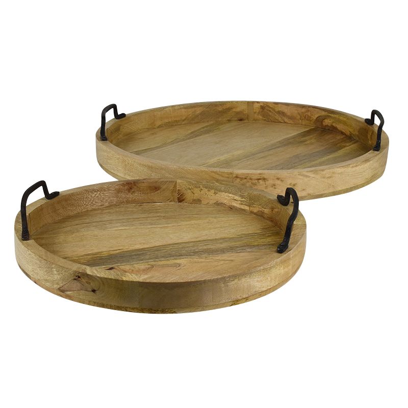 Assemble Erik Set of 2 Wood Trays with Metal Handles