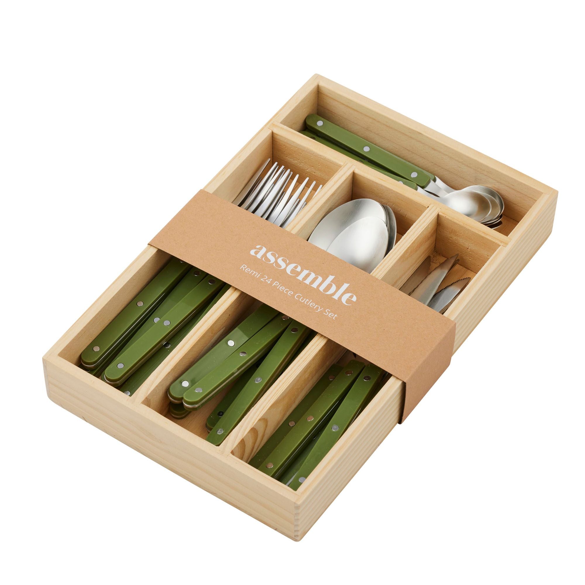 Assemble Remy 24pc Stainless Steel Cutlery Olive