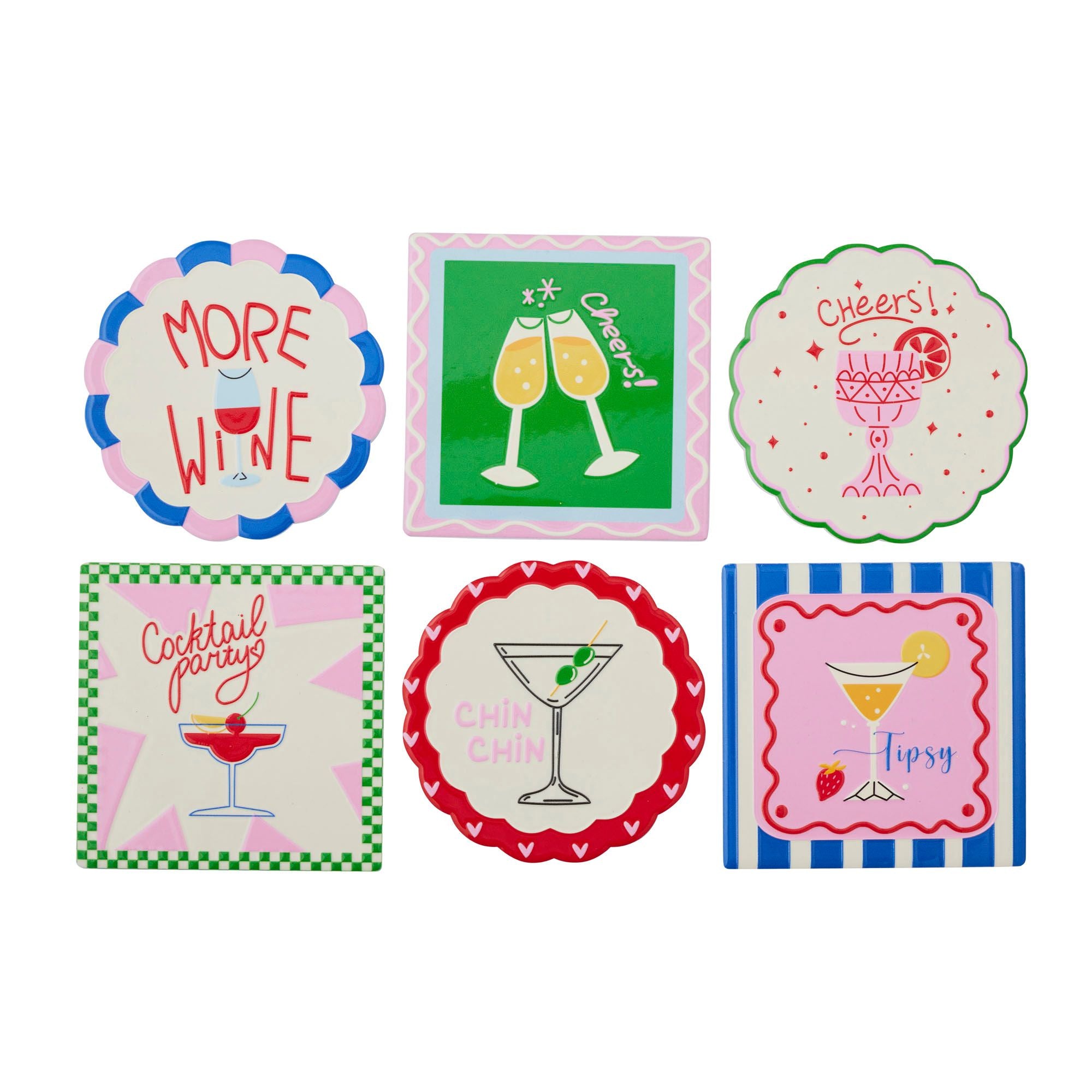 Assemble Cocktail Ceramic Coaster 6 Assorted