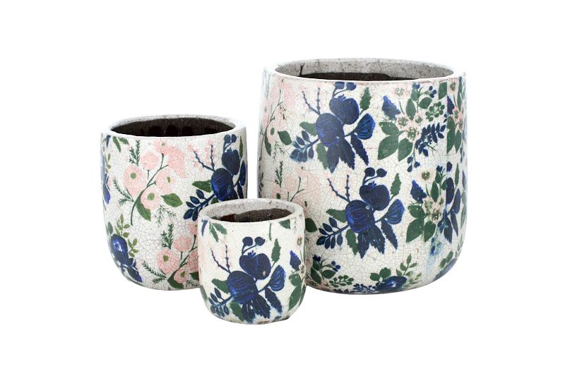 Life Botanic Flor Set of 3 Ceramic Pots Blue/Green