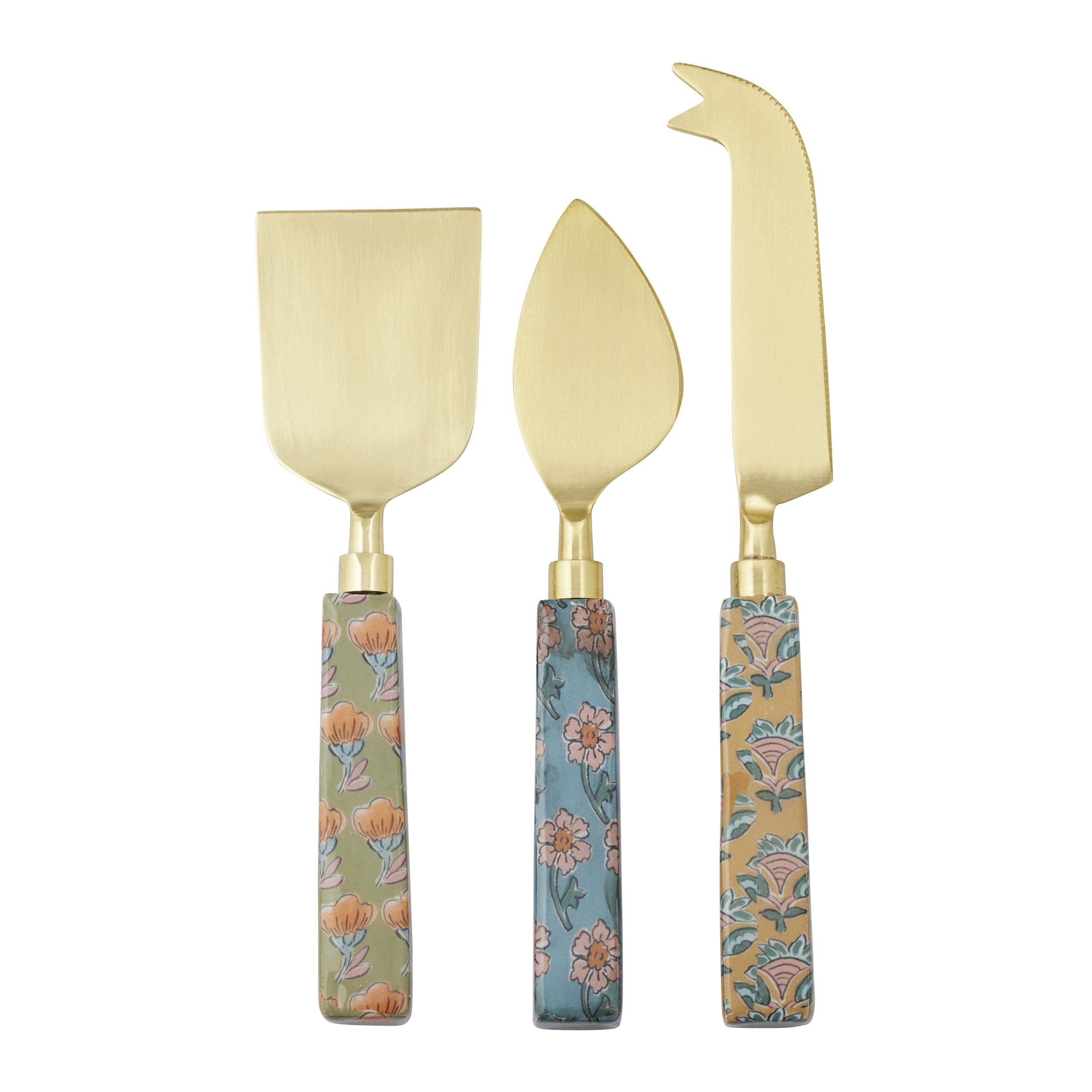 Assemble Bagru Set of 3 Stainless Steel Cheese Knvs Multi