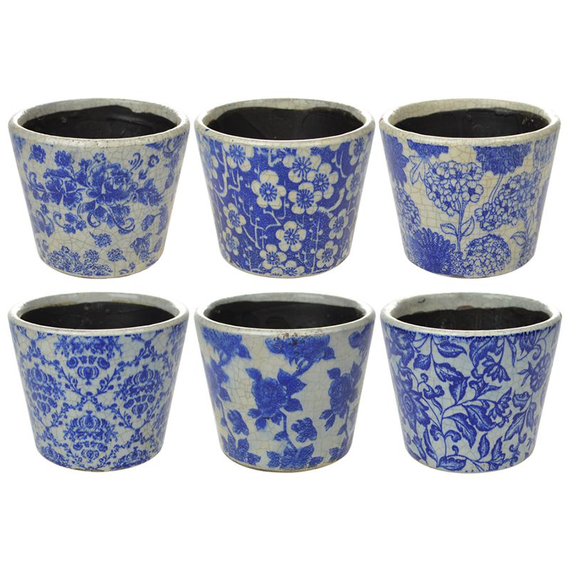Life Botanic Round Vintage Blue/Whi Ceramic Planter-6