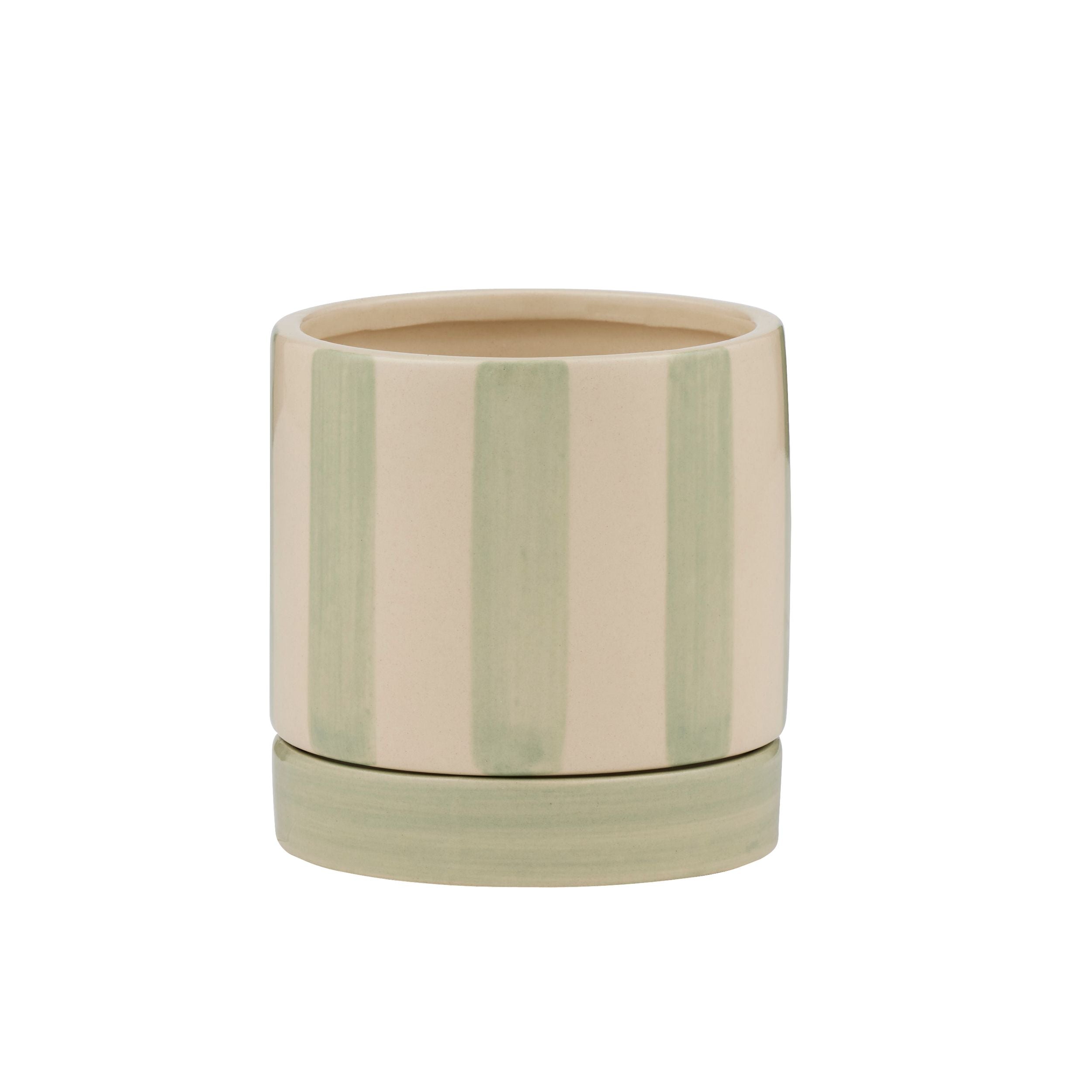 Coast To Coast Tyra Ceramic Pot with Saucer 12x12cm Green/Ivory