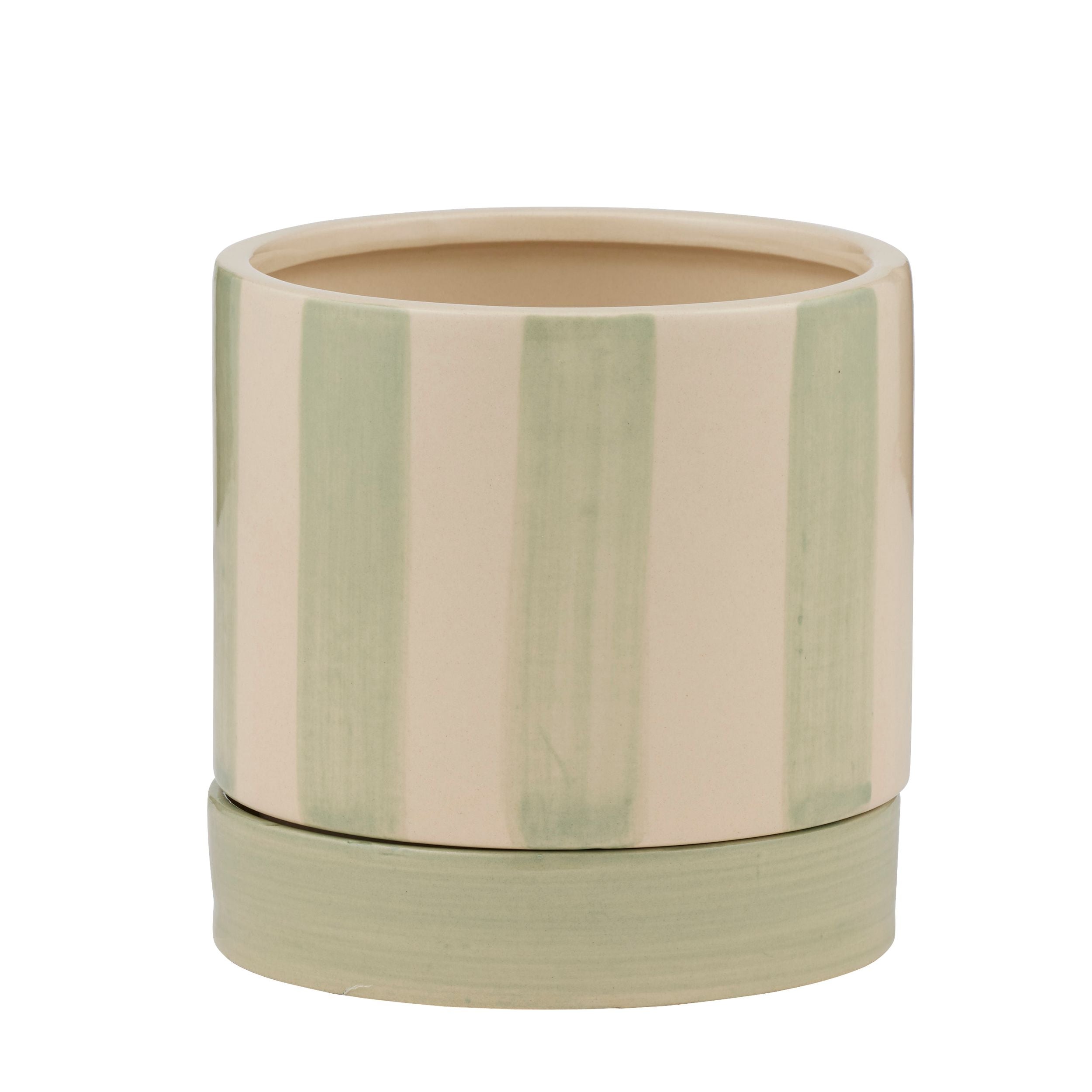 Coast To Coast Tyra Ceramic Pot with Saucer 16x16cm Green/Ivory