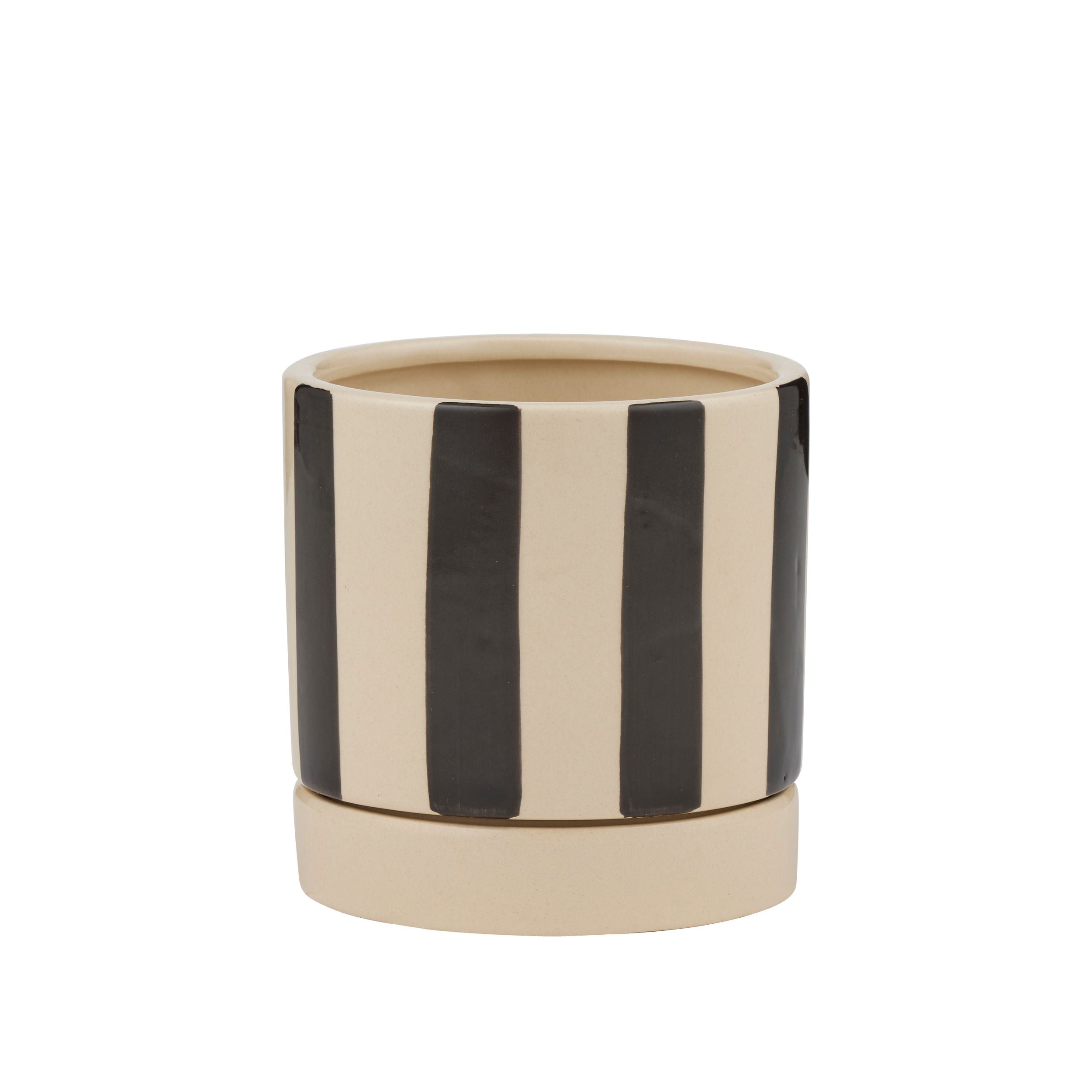 Coast To Coast Tyra Ceramic Pot with Saucer 12x12cm Black/Ivory