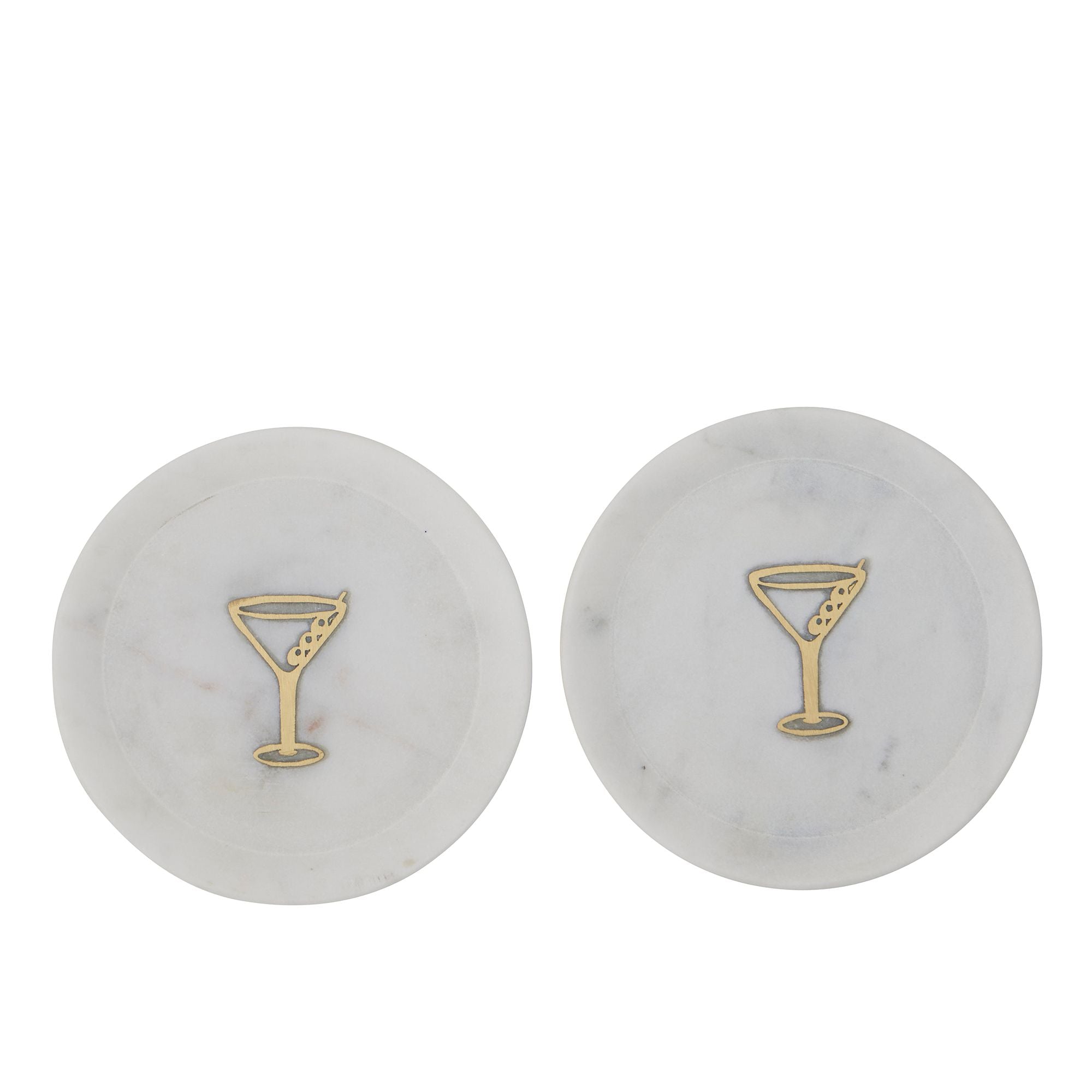 Assemble Atri Set of 2 Marble/Brass Coaster White