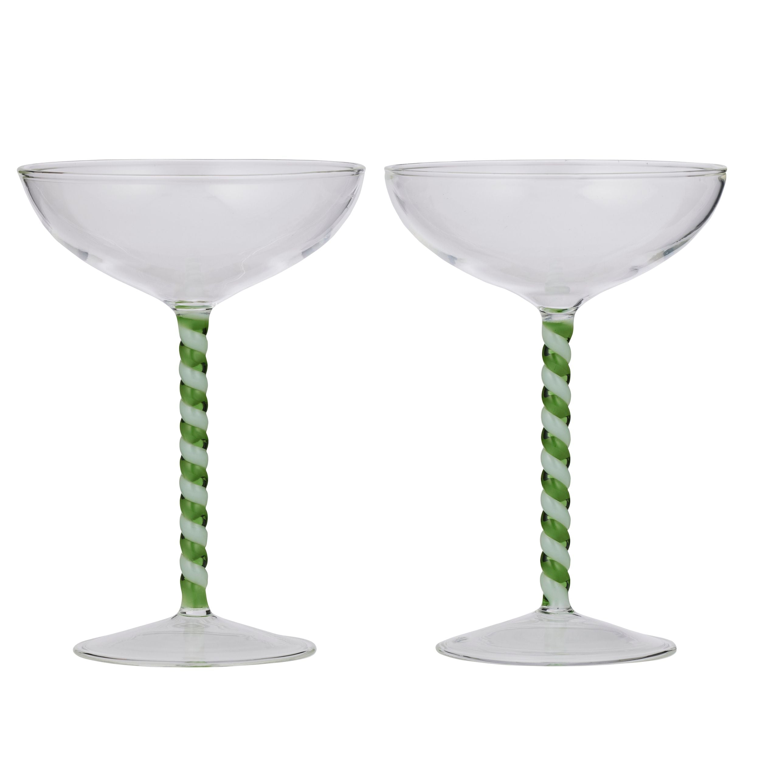 Assemble Swirl Set of 2 Coupe Glass Green/White