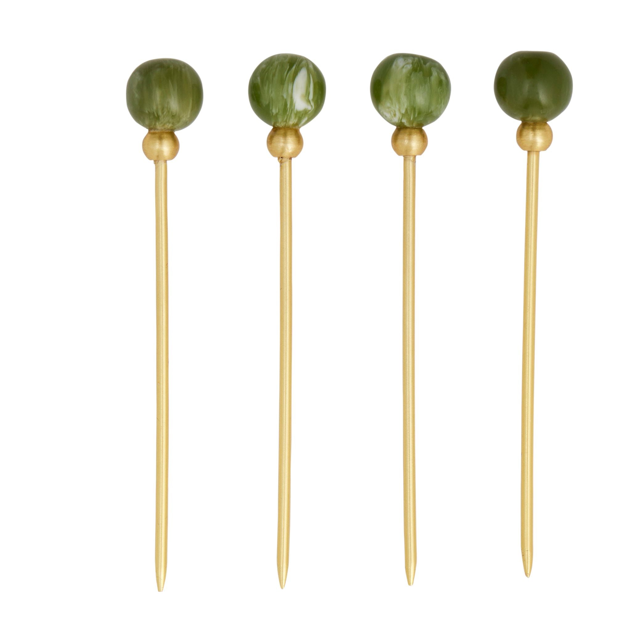 Assemble Amalia Set of 4 Stainless Steel Resin Pick Olive/Gold