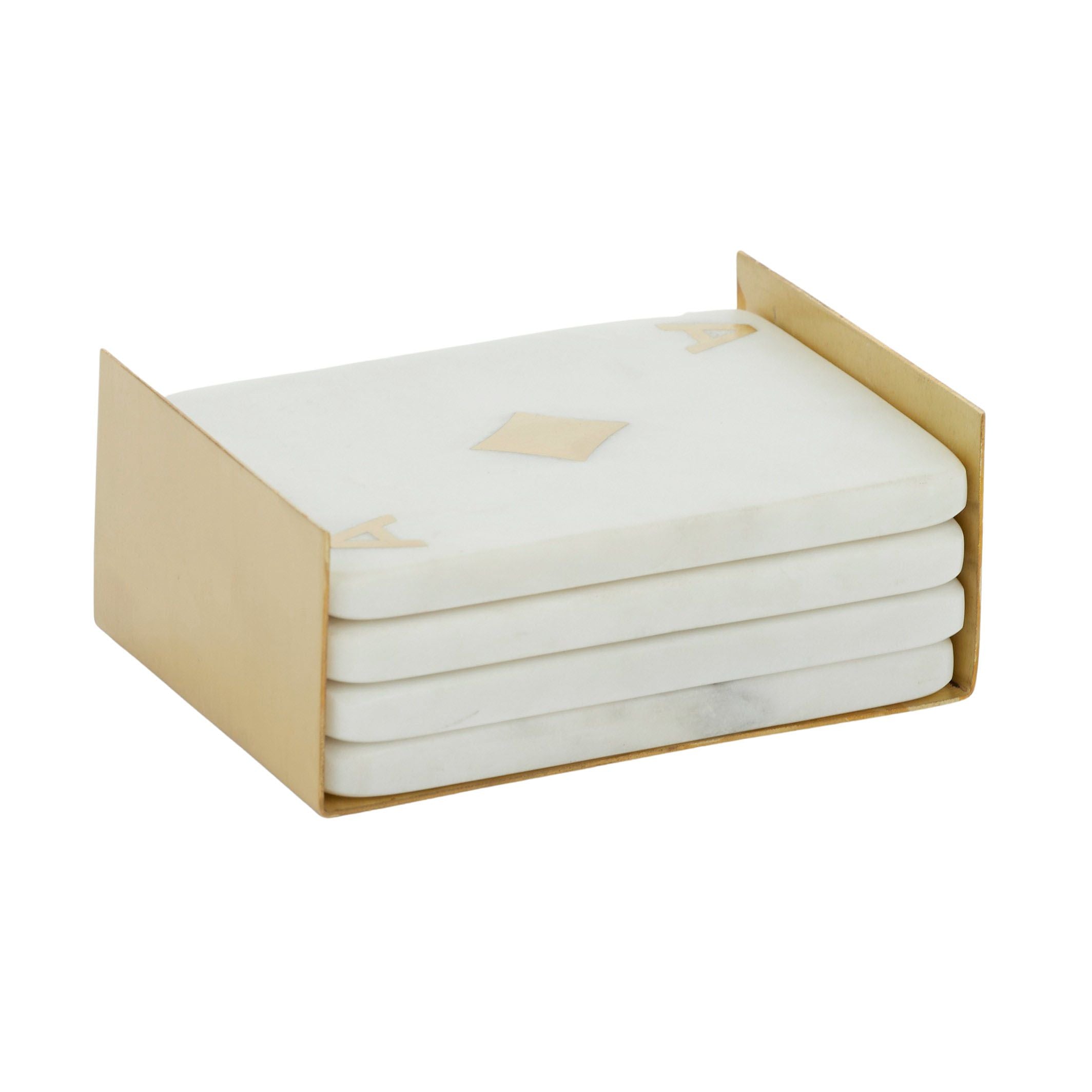 Coast To Coast Ace Set of 4 Coasters with Holder White