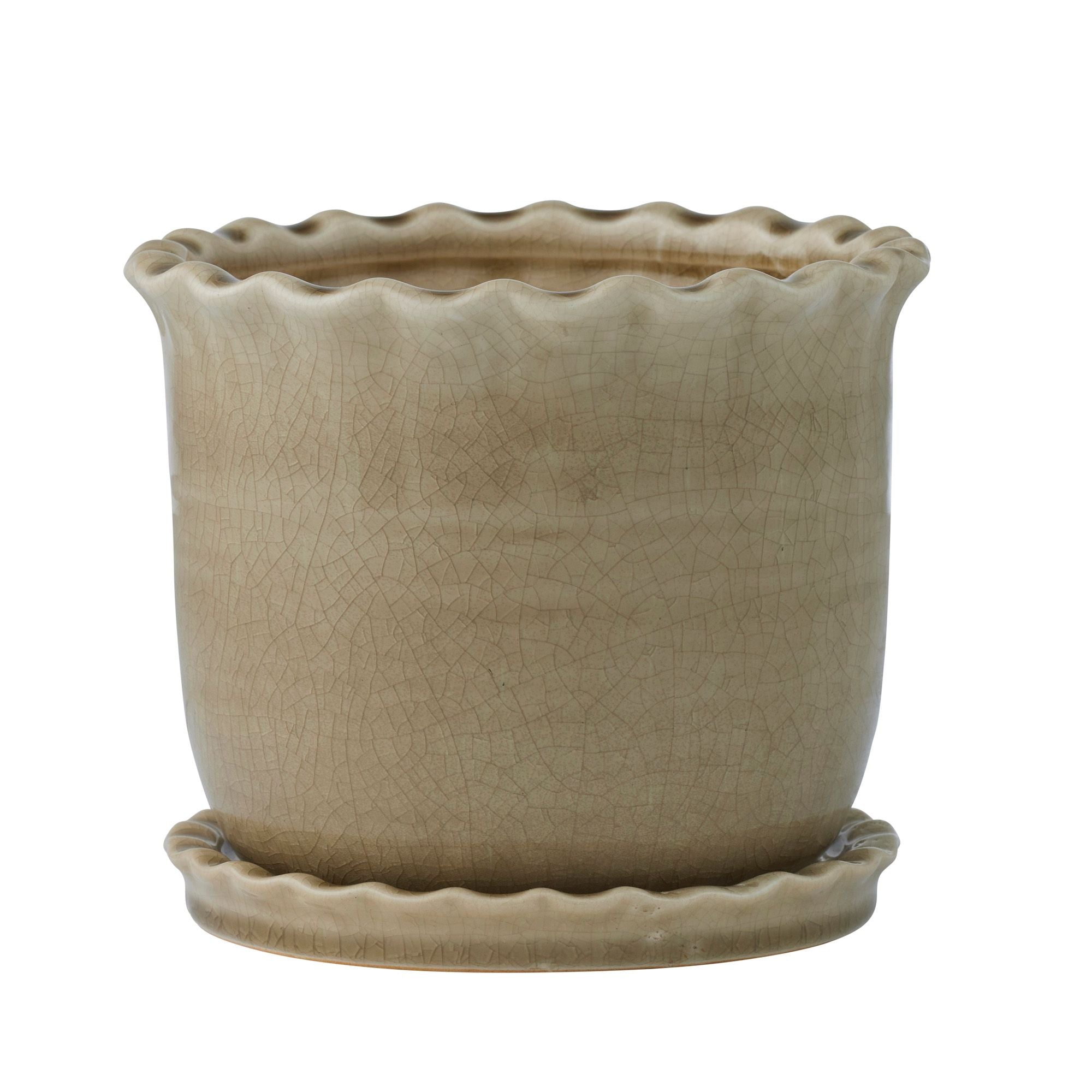 Coast To Coast Zaragoza Ceramic Pot with Saucer 19x16cm Taupe