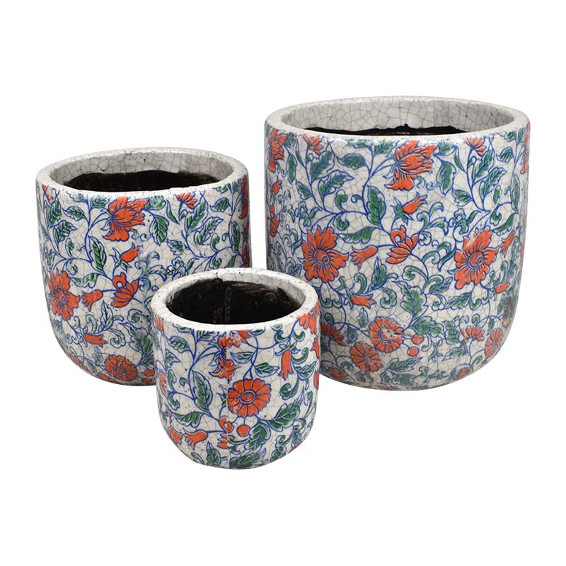Life Botanic Poppy Set of 3 Ceramic Pots -Green