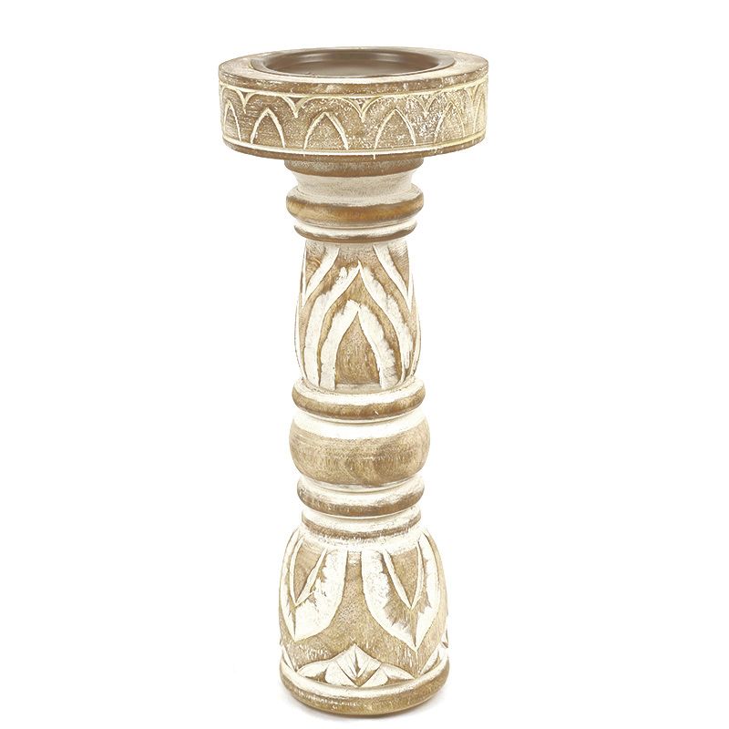 Coast To Coast Nyala Wood Candleholder Natural/White