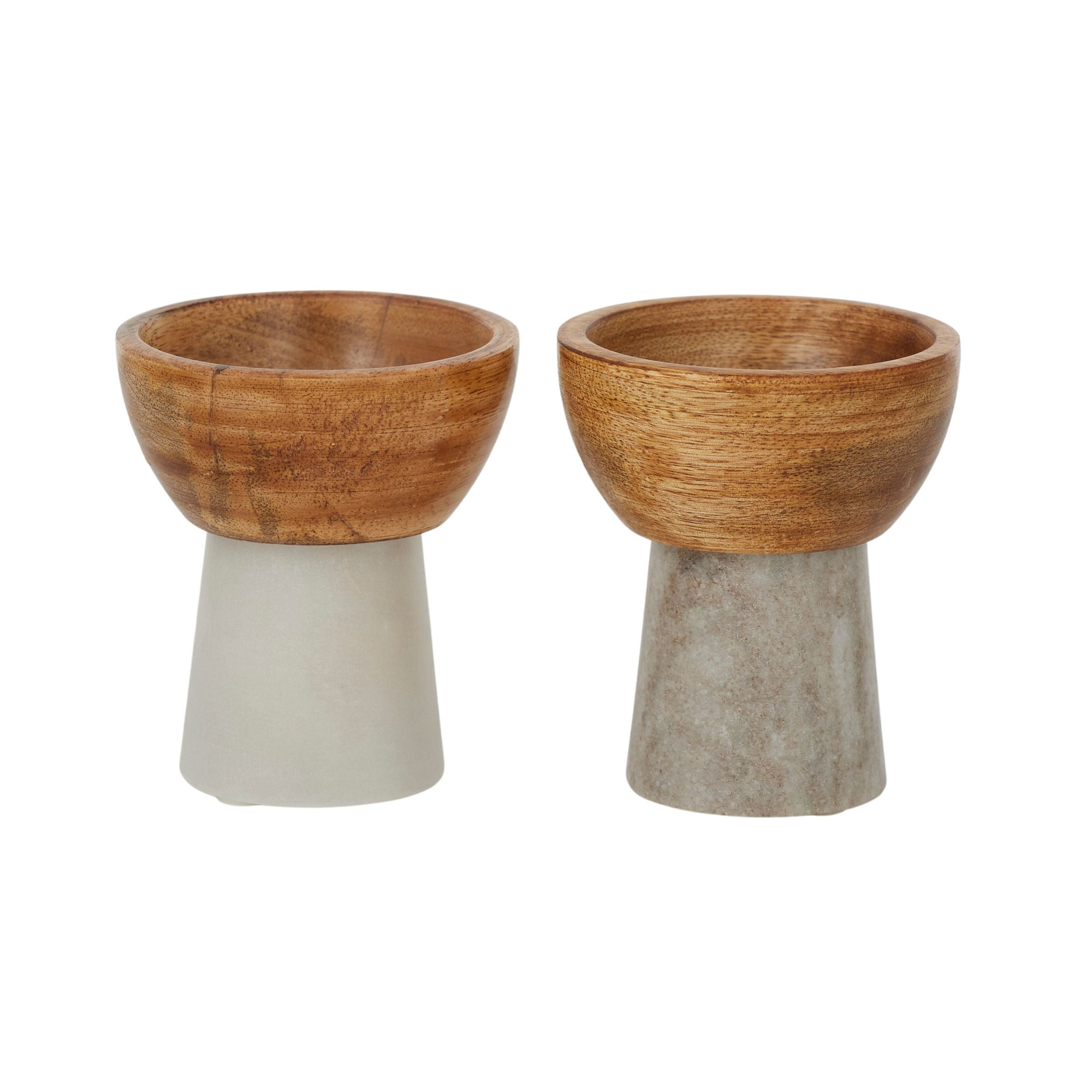 Assemble Mira Set of 2 Marble/Wood Footed Bowl